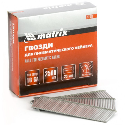 MX-57603 Гвозди для пневматического нейлера 16GA, длина 25 мм 57603 MATRIX