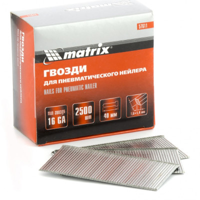 MX-57611 Гвозди для пневматического нейлера 16GA, длина 40 мм 57611 MATRIX